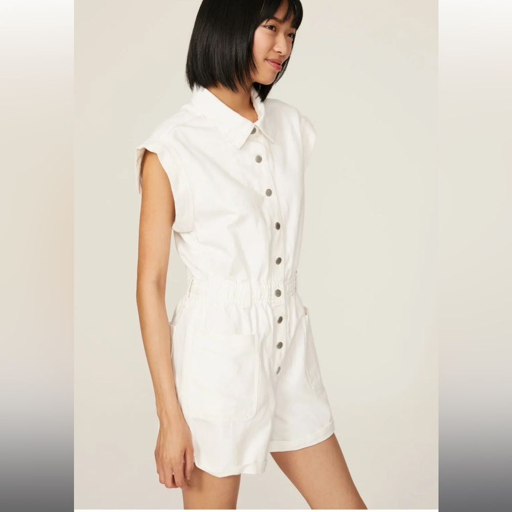 Blank NYC Meditation Romper White Denim Large